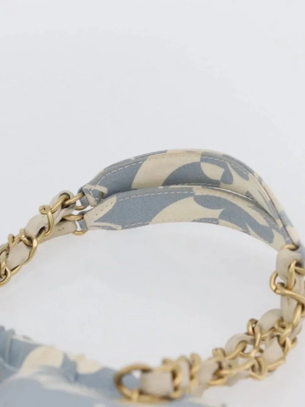 CHANEL Chain Shoulder Bag Canvas Light Blue gold CC Auth 173315SAV